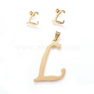 304 Stainless Steel Pendants and Stud Earrings Jewelry Sets, Alphabet, Letter.L, 46x33x1.7mm, Hole: 9x4.5mm, 16x13x1.5mm, Pin: 0.8mm(SJEW-P100-12G)