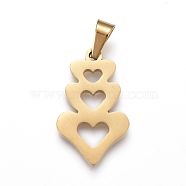 Valentine's Day 304 Stainless Steel Pendants, Laser Cut, Heart with Heart, Golden, 21x12x1.5mm, Hole: 3x5mm(STAS-K191-34G)