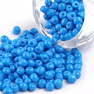 Baking Paint Glass Seed Beads, Dodger Blue, 6/0, 4~5x3~4mm, Hole: 1~2mm, about 4500pcs/bag(SEED-S003-K17)