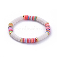 Handmade Polymer Clay Heishi Beads Stretch Bracelets, with Alloy Spacer Beads, Colorful, 2-1/8 inch(5.4cm)(BJEW-JB05091-04)
