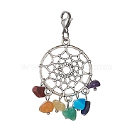 Tibetan Style Alloy Pendant Decorations, 7 Chakra Gemstone Chips and Lobster Claw Clasps Charm, Flat Round, 57mm(HJEW-JM01291-03)