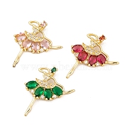 Brass Micro Pave Cubic Zirconia Pendants, with Glass, Real 18K Gold Plated Dancer Charms, Mixed Color, 29x24x6.5mm, Hole: 6x3mm(KK-E108-07G)