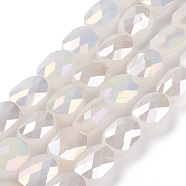 Faceted Electroplated Glass Beads Strands, AB Color Plated, Opaque Solid Color, Oval, White, 10.5x8x5mm, Hole: 1.5mm, about 58~60pcs/strand, 25.59 inch(65cm)(GLAA-G092-D06)
