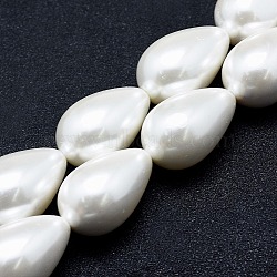 Electroplate Shell Pearl Beads Strands, teardrop, White, 16x12mm, Hole: 1~1.2mm, about 25pcs/strand, 15.7 inch(40cm)(BSHE-G010-12x16mm-01)