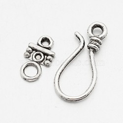 Tibetan Style Alloy Hook and S-Hook Clasps, Cadmium Free & Lead Free, Antique Silver, Toggle: 23.5x11x3.5mm, Hole: 2mm; Bar: 14x8x2mm, Hole: 1.5mm; about 890sets/kg(TIBE-O007-11)