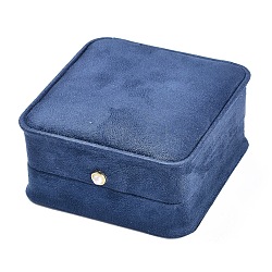 Velvet Bracelet Box, with Acrylic Pearl, Square, for Wedding, Jewelry Storage Case, Dark Blue, 3-3/4x3-3/4x1-7/8 inch(9.6x9.6x4.9cm)(VBOX-A004-04B)