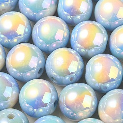 UV Plating Rainbow Iridescent Acrylic Beads, Round, Light Blue, 16x15mm, Hole: 3mm(OACR-F004-08C)