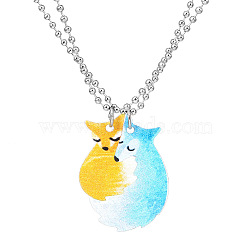 2Pcs 2 Style Cute Fox & Wolf Stainless Steel Pendant Necklaces Set, Couple Necklaces, Mixed Color, 20.08~23.62 inch(51~60cm), 1Pc/style(PW23032990474)