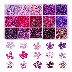 3750Pcs 15 Style 8/0 Glass Round Seed Beads, Baking Paint & Ceylon & Metallic Colours & Transparent Inside Colours Round Hole Beads, Small Craft Beads, for DIY Jewelry Making, Mixed Color, 3~4x2~3mm, hole: 0.8~1mm, 250pcs/style(SEED-YW0001-40B)