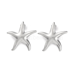 304 Stainless Steel Starfish Stud Earrings, Stainless Steel Color, 40x38.5mm(EJEW-K295-16P)