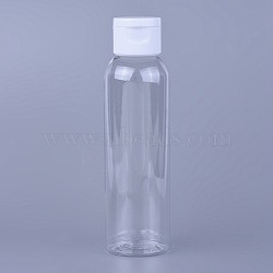 Transparent Flip Cap Round Shoulder Plastic Bottle, Refillable Bottle, Clear, 13.75cm, Capacity: 120ml(MRMJ-WH0038-01B)