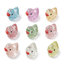 Resin Pendants, with Platinum Iron Loop, Duck Charms, Mixed Color, 19x16x11mm, Hole: 2mm(RESI-S001-01A)