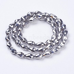 Electroplate Glass Beads Strands, Faceted, teardrop, Platinum Plated, 15x10mm, Hole: 1mm, about 50pcs/strand, 27.1 inch(X-EGLA-D017-15x10mm-7)