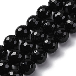 Natural Banded Agate(Dyed & Heated) Beads Strands, Faceted, Round, Black, 15~16mm, Hole: 1.5mm, about 25pcs/strand, 15.16''(38.5cm)(G-K390-A16-01)