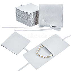 Custom Fiber Velvet Jewelry Bags, Square with Drawstring, Light Grey, 8x8cm(TP-WH0018-01B)