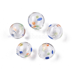 Transparent Handmade Blown Glass Globe Beads, Wave Point Pattern, Round, Blue, 13.5~14.5x14~15mm, Hole: 1~2mm(GLAA-T012-17A)