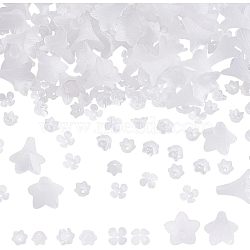 200Pcs 4 Style Spray Painted Glass Beads & Acrylic Beads Caps, Flower, Clear, 7~21.5x11.5~22x4.5~21mm, Hole: 1.2~1.5mm, 50Pcs/style(DIY-HY0001-10)