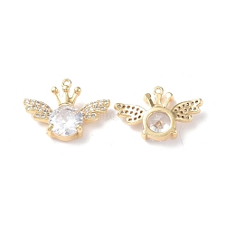 Brass Micro Pave Cubic Zirconia Pendants, Wing with Crown, Real 18K Gold Plated, 13x18x5mm, Hole: 0.9mm(KK-I702-38G)