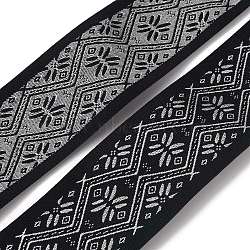 Ethnic style Embroidery Polyester Ribbons, Jacquard Ribbon, Garment Accessories, Floral Pattern, Black, 1-7/8 inch(48mm)(OCOR-WH0080-25A-01)