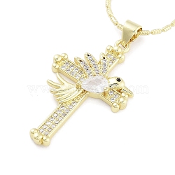 Brass Micro Pave Clear Cubic Zirconia Pendant Necklaces, Cross with Bird, Real 18K Gold Plated, 16.81 inch(427mm)(NJEW-B101-07G-02)