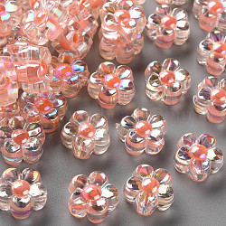 Transparent Acrylic Beads, Bead in Bead, AB Color, Flower, Salmon, 12x12.5x6mm, Hole: 2.5mm, about 893pcs/500g(TACR-S152-06B-SS2109)