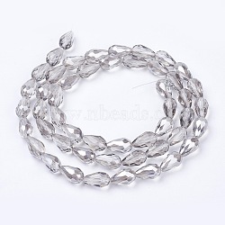 Electroplate Glass Beads Strands, AB Color Plated, Faceted Teardrop, Light Grey, 15x10mm, Hole: 1mm, 50pcs/strand, 27.1 inch(X-EGLA-D015-15x10mm-34)
