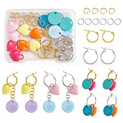 DIY Love Dangle Earring Making Kits, Including Heart & Word Love You Alloy Charms, Brass Hoop Earrings, Mixed Color, 26Pcs/box(DIY-SZ0008-61)