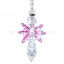 1Pc Glass Angel Pendant Decorations, Hanging Suncatchers, for Home Decoration, Plum, 180~200mm(HJEW-DJ0001-17B)