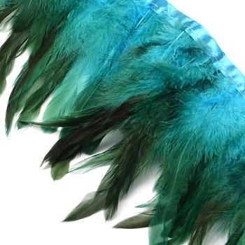 Fashion Feather Cloth Strand Costume Accessories, Teal, 110~300x28~62mm, about 10yard/bag