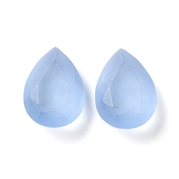 Frosted Glass Rhinestone Cabochons, Faceted, Pointed Back, Teardrop, Light Sapphire, 18x13x7mm