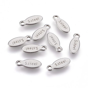 304 Stainless Steel Charms, Chain Extender Teardrop, Oval with Word Steel, Stainless Steel Color, 10x4x0.6mm, Hole: 1.2mm