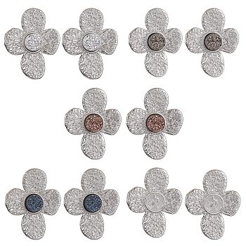 Imitation Druzy Gemstone Resin Flower Stud Earrings, Ion Plating(IP) Silver 304 Stainless Steel Earrings Women, Mixed Color, 33x26.5mm