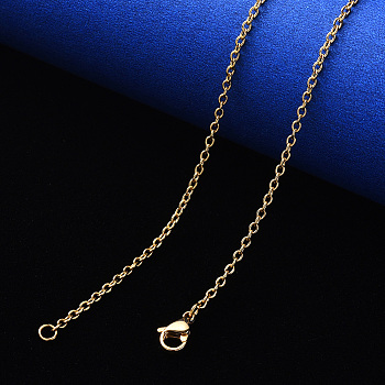 PVD Vacuum Plating 304 Stainless Steel Cable Chain Necklace, with Lobster Claw Clasp, Real 18K Gold Plated, 19.68 inch(50cm), Link: 2.5x2x0.5mm