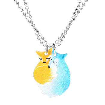 2Pcs 2 Style Cute Fox & Wolf Stainless Steel Pendant Necklaces Set, Couple Necklaces, Mixed Color, 20.08~23.62 inch(51~60cm), 1Pc/style