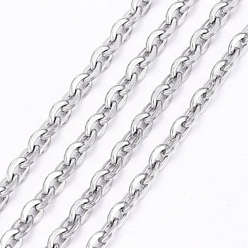 304 Stainless Steel Cable Chains, Unwelded, Flat Oval, Stainless Steel Color, 4x3mm