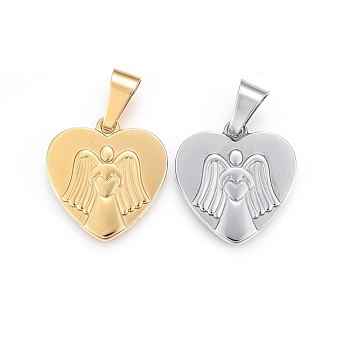 304 Stainless Steel Pendants, Heart with Angel, Mixed Color, 26x25x2.5mm, Hole: 11x6mm