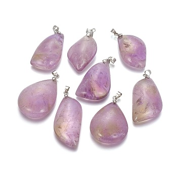 Natural Ametrine Pendants, with Platinum Tone Brass Findings, Nuggets, 33~52x20~27x8.5~10mm, Hole: 4x5mm