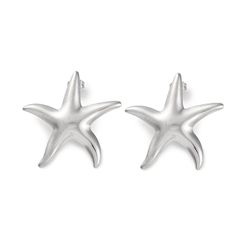 304 Stainless Steel Starfish Stud Earrings, Stainless Steel Color, 40x38.5mm