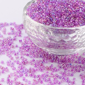 12/0 Glass Seed Beads, Trans.Inside Colours Rainbow Round, Purple, 2mm, about 30000pcs/pound