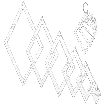 Acrylic Transparent Pressure Plate, with Iron Loose Leaf Book Binder Hinged Rings, Rhombus, 3.7~16.3x0.37~8.2x1.87cm, Hole: 5mm, 6pcs/set