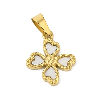 Vacuum Plating 304 Stainless Steel Pendants, with Shell, Clover Charm, Golden, 16.5x14x1.7mm, Hole: 6x3mm