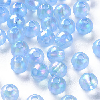 Transparent Acrylic Beads, AB Color Plated, Round, Cornflower Blue, 6x5mm, Hole: 1.8mm, about 4400pcs/500g