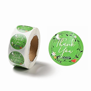 Round Dot Paper Thank You Stickers Roll, Garland Self-Adhesive Gift Tags for Seal Top Decoration, Lime Green, 66x27mm, Stickers: 25mm in diameter, 500pcs/roll