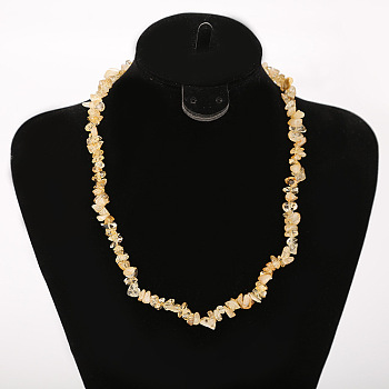 Natural Citrine Chip Beaded Necklaces for Women, with Alloy End Chains, Platinum, 17.72 inch(45cm)