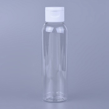 Transparent Flip Cap Round Shoulder Plastic Bottle, Refillable Bottle, Clear, 13.75cm, Capacity: 120ml