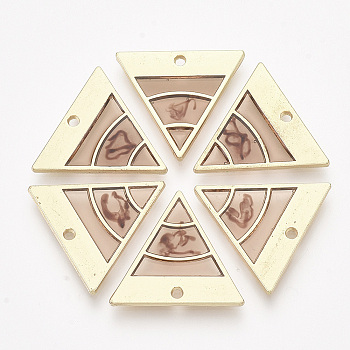 Epoxy Resin Pendants, with Alloy Findings, Inverted Triangle, Golden, Dark Salmon, 21x23x2mm, Hole: 1.6mm