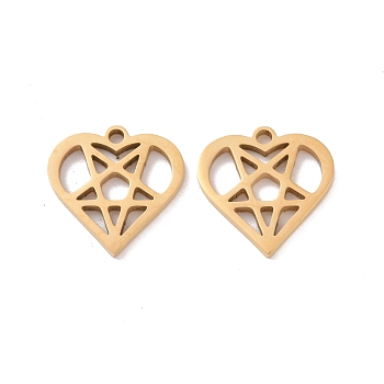 201 Stainless Steel Pendants, Heart with Star Charms, Golden, 15x15x1.5mm, Hole: 1.6mm
