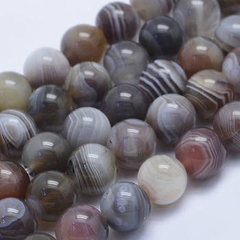 Natural Botswana Agate Beads Strands, Round, 10mm, Hole: 1mm, about 39pcs/strand, 15.3 inch(39cm)