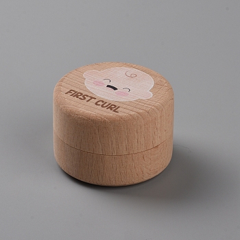 Baby Print Round Wood Deciduous Teeth Storage Boxes, My First Tooth Keepsake Case, for Baby Shower Gift, Sandy Brown, 5.15x3.6cm