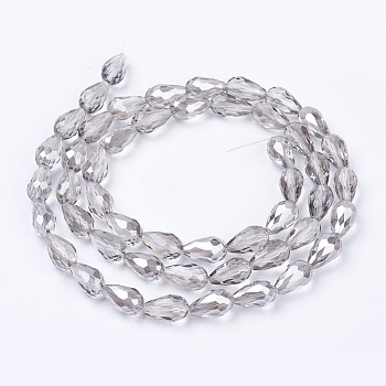 Electroplate Glass Beads Strands, AB Color Plated, Faceted Teardrop, Light Grey, 15x10mm, Hole: 1mm, 50pcs/strand, 27.1 inch